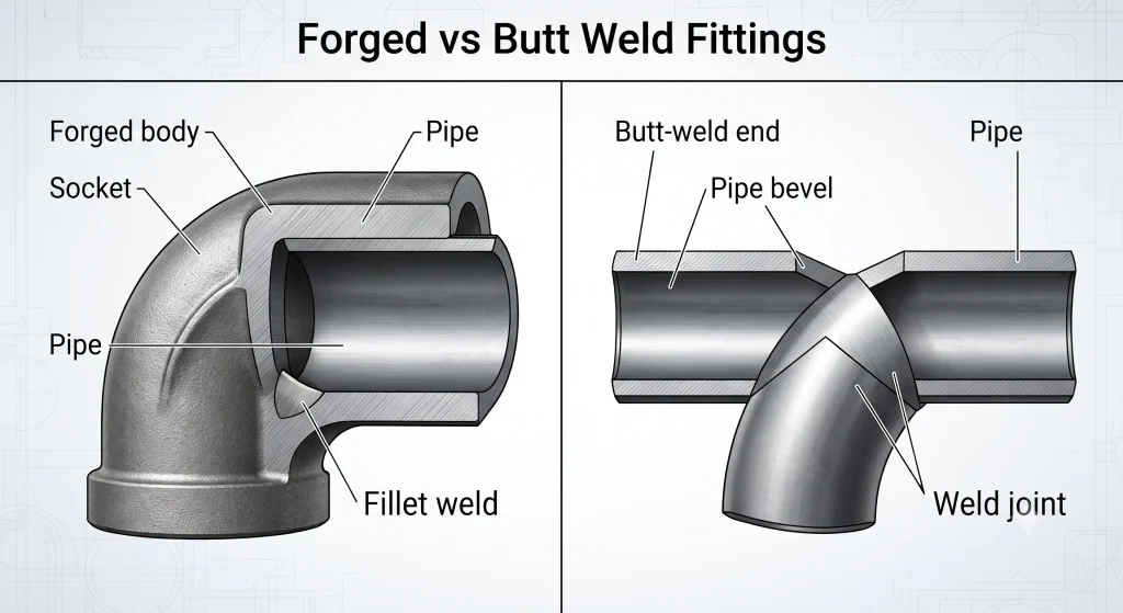 forged fittings vs butt weld fittings comparison diagram
