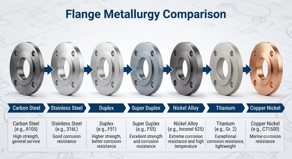 industrial flange materials metallurgy comparison