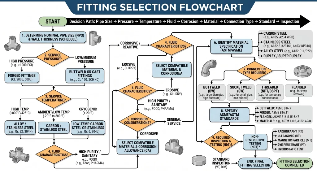 pipe fitting selection process flowchart