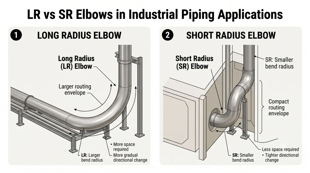 LR and SR elbows in industrial piping systems