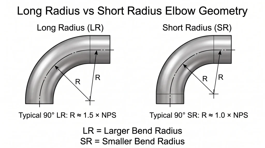 long radius vs short radius elbow geometry