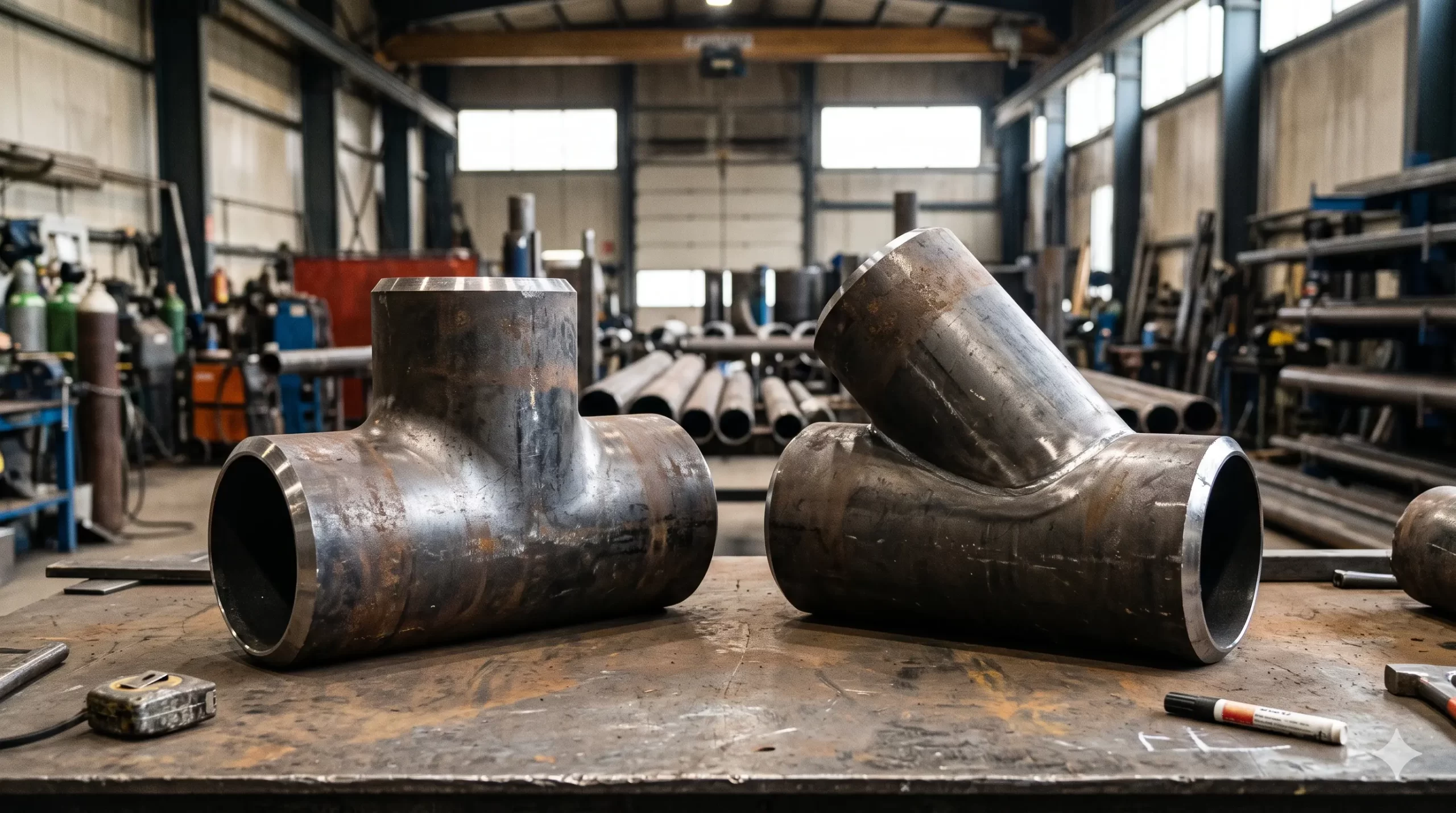 Tee vs wye fittings showing perpendicular and angled pipe branches